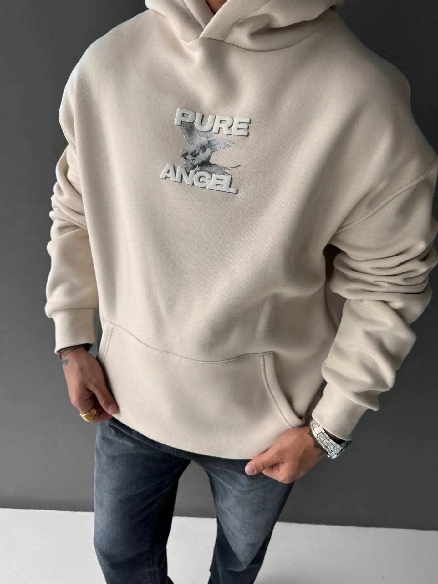 OVERSIZE PURE ANGEL HOODIE - BEIGE(UNISEX)