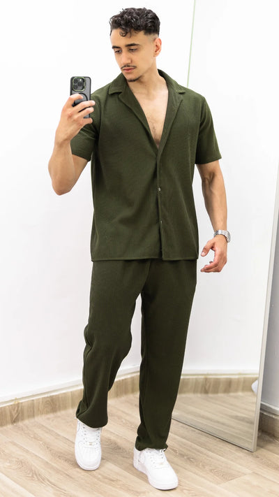 Ensemble de Luxe - chemise et pantalon plissé™- Vert raffiné