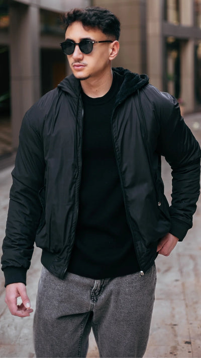 Veste Réversible en Fourrure Noir Intense