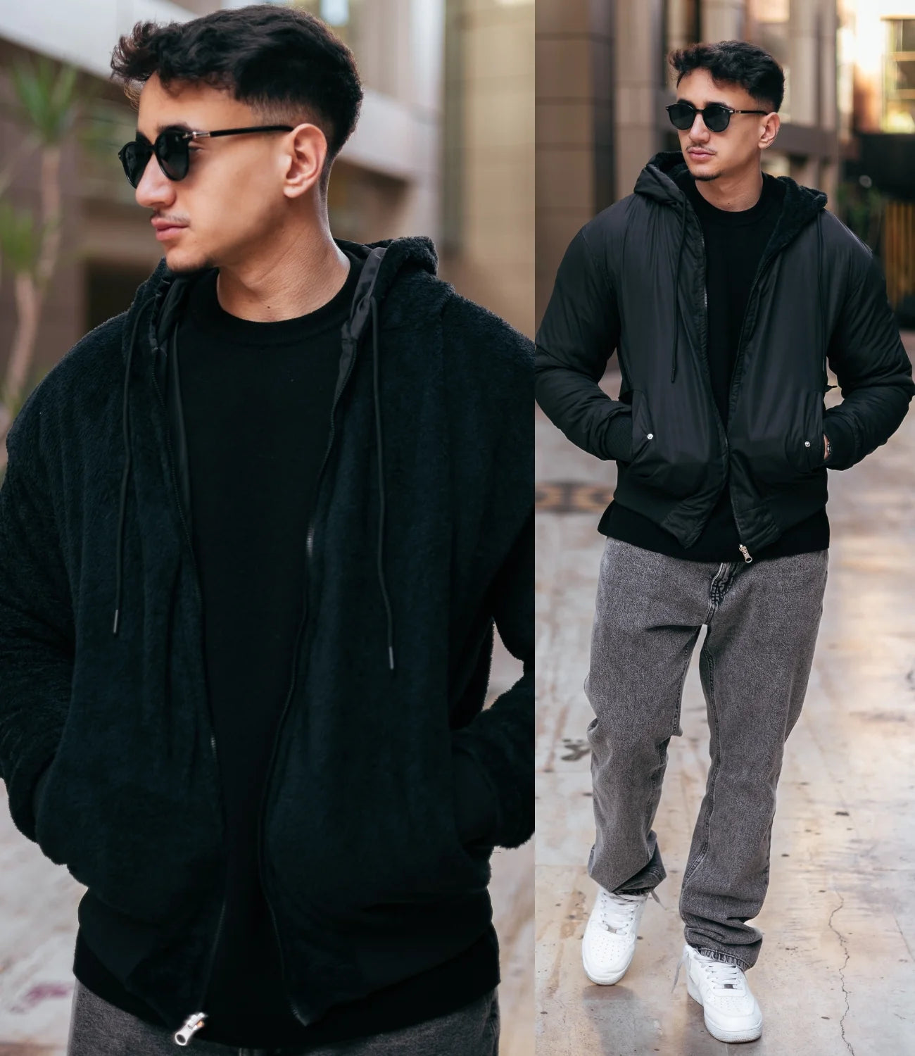 Veste Réversible en Fourrure Noir Intense