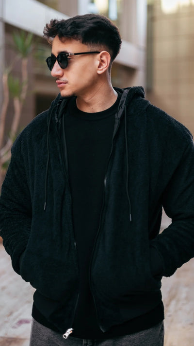 Veste Réversible en Fourrure Noir Intense