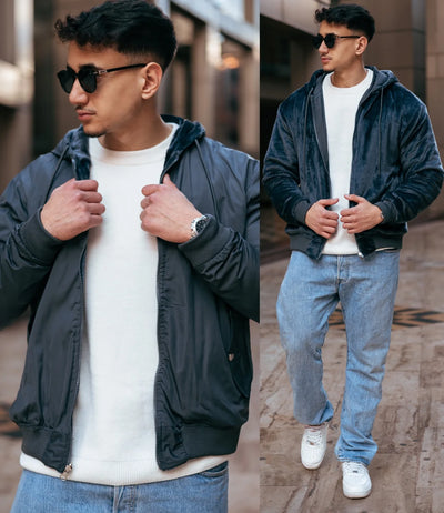Veste Réversible en Fourrure Gris Anthracite