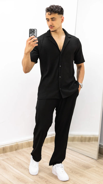 Ensemble de Luxe - chemise et pantalon plissé™- Noir élégant
