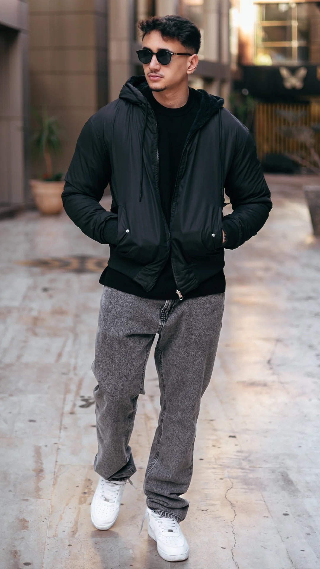 Veste Réversible en Fourrure Noir Intense
