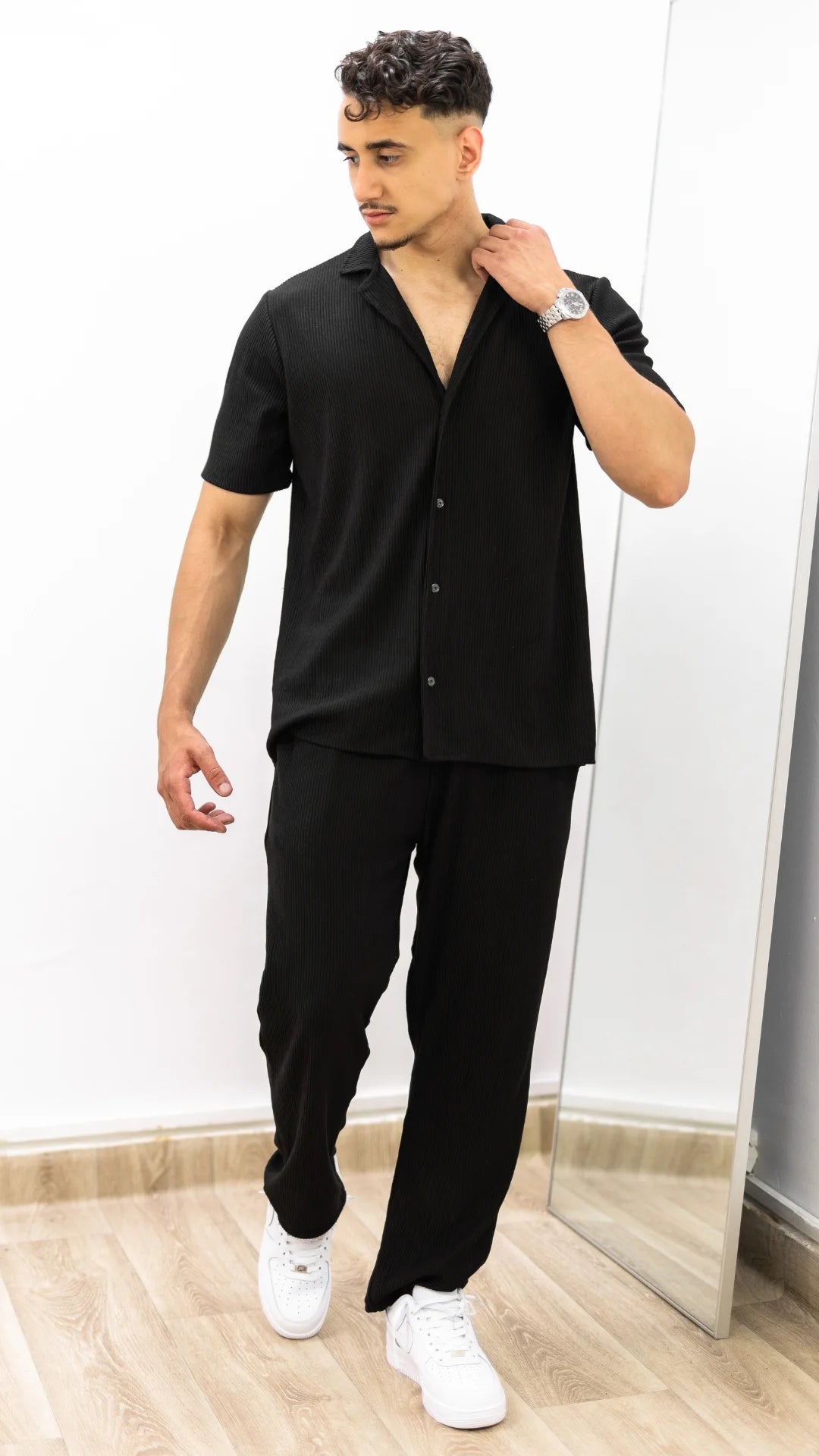Ensemble de Luxe - chemise et pantalon plissé™- Noir élégant