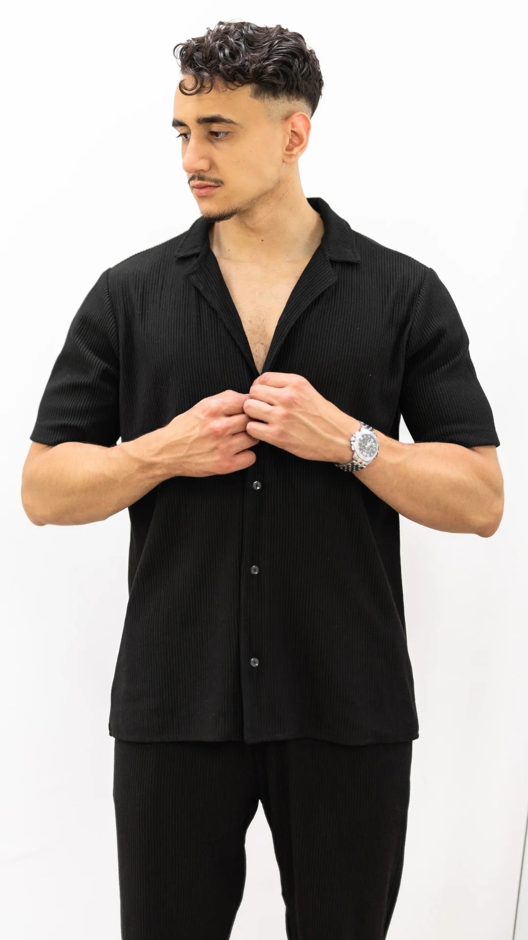 Ensemble de Luxe - chemise et pantalon plissé™- Noir élégant