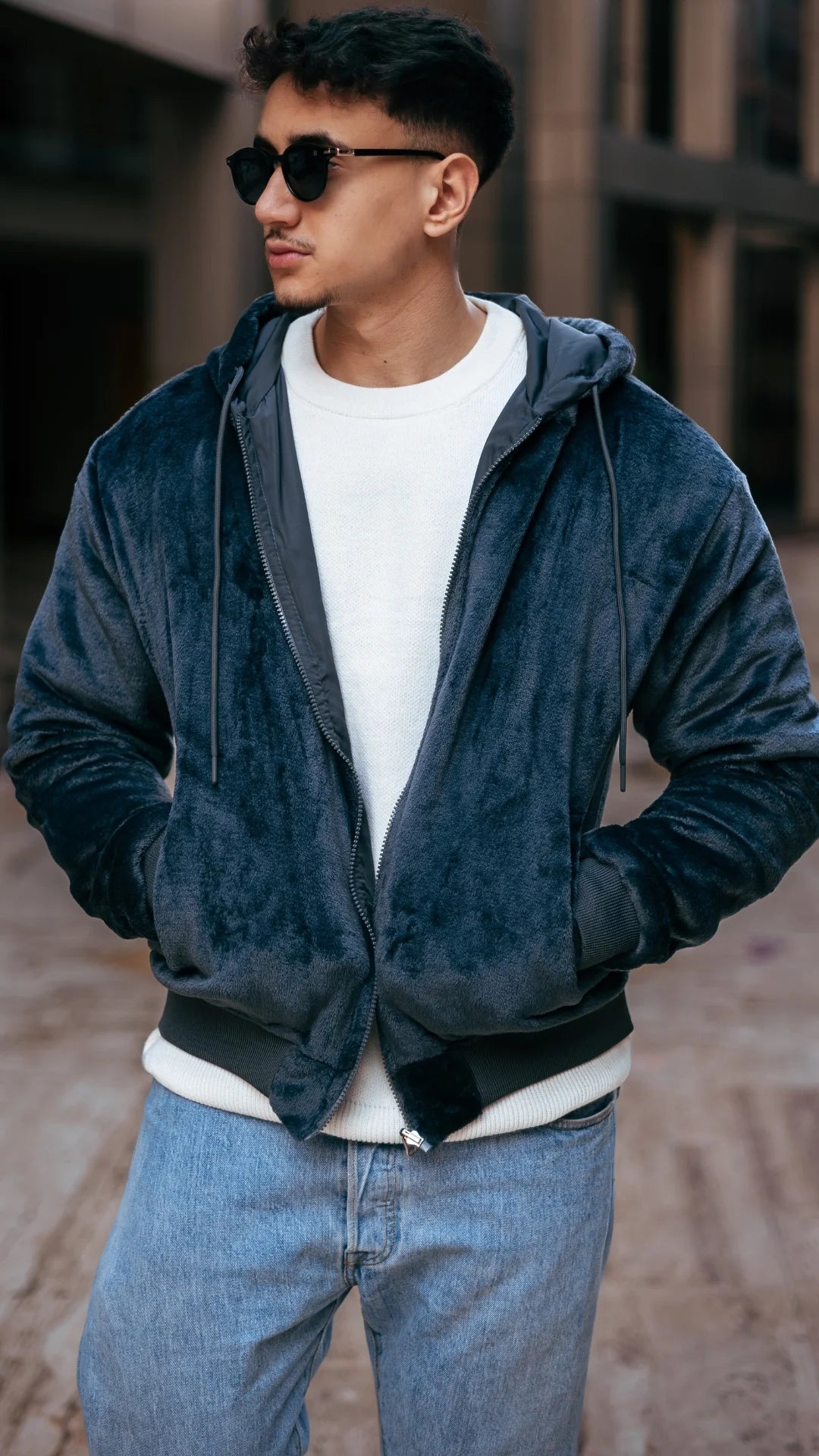 Veste Réversible en Fourrure Gris Anthracite