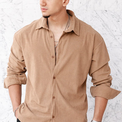 Chemise oversize en velour - Camel Tabac