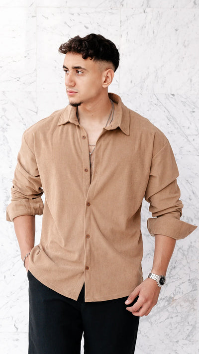 Chemise oversize en velour - Camel Tabac