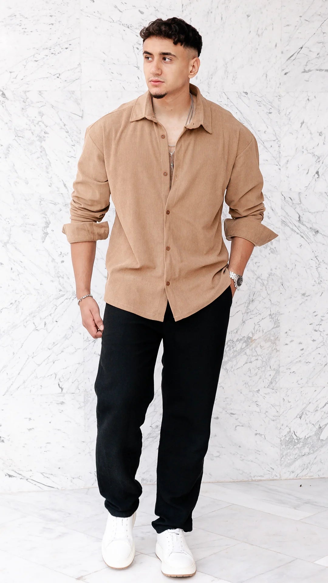 Chemise oversize en velour - Camel Tabac