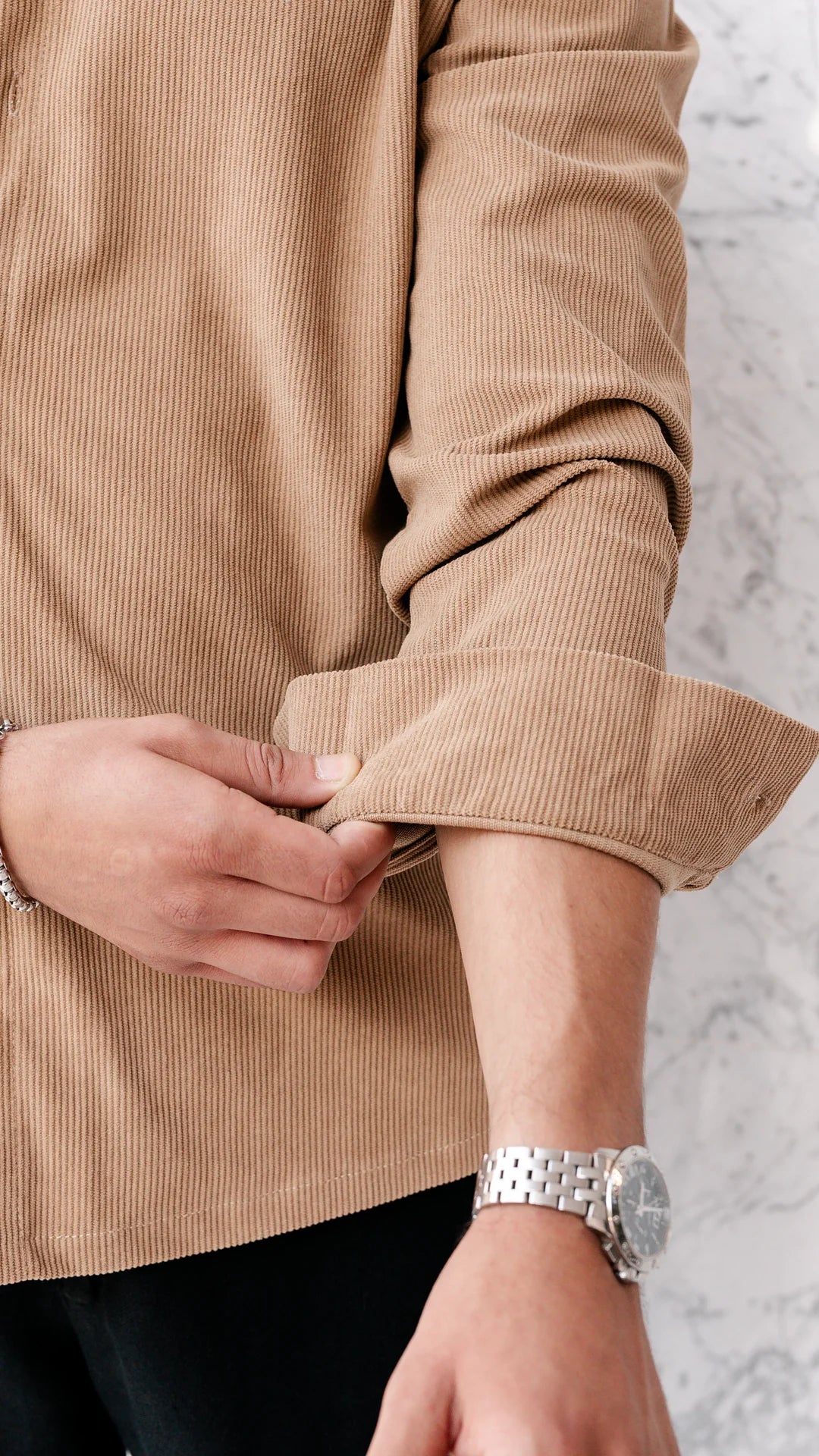 Chemise oversize en velour - Camel Tabac