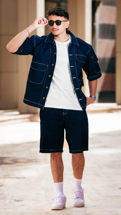 Ensemble en jean short et chemise™️ - Bleu Streetwear