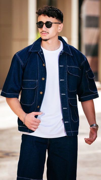 Ensemble en jean short et chemise™️ - Bleu Streetwear