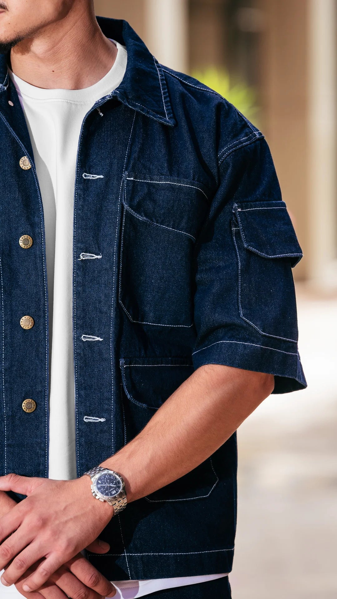 Ensemble en jean short et chemise™️ - Bleu Streetwear