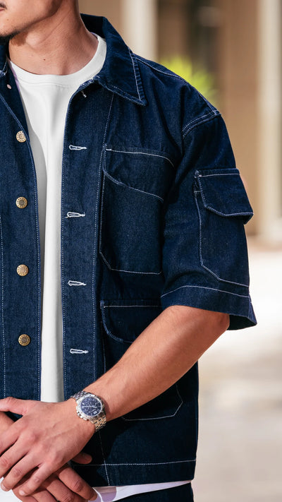 Ensemble en jean short et chemise™️ - Bleu Streetwear