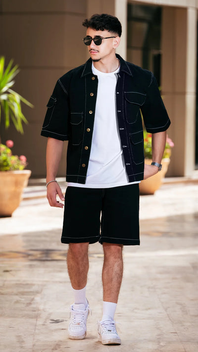 Ensemble en jean short et chemise™️ - Noir