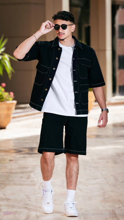 Ensemble en jean short et chemise™️ - Noir