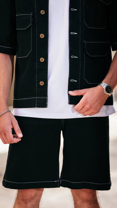 Ensemble en jean short et chemise™️ - Noir
