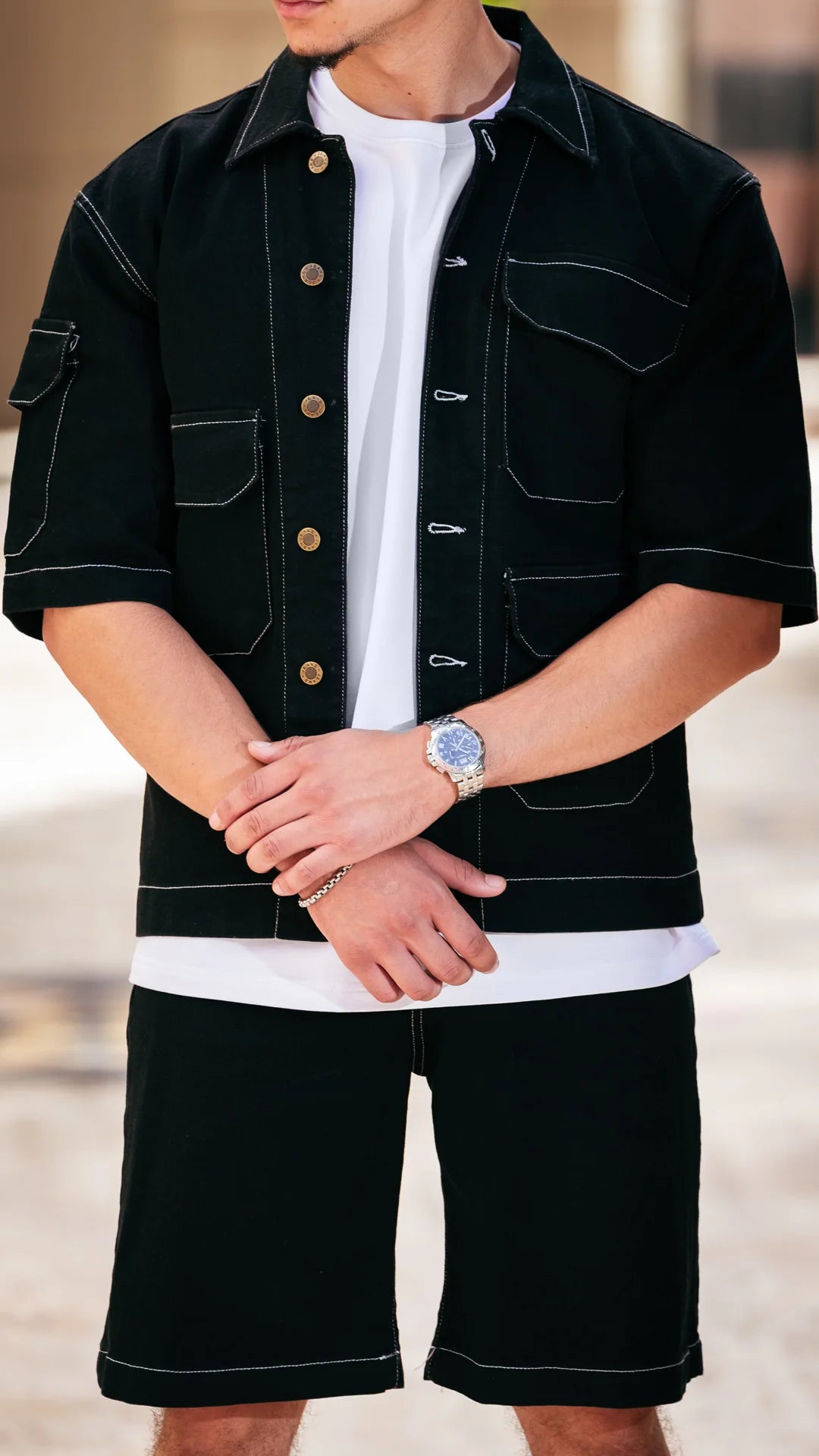 Ensemble en jean short et chemise™️ - Noir