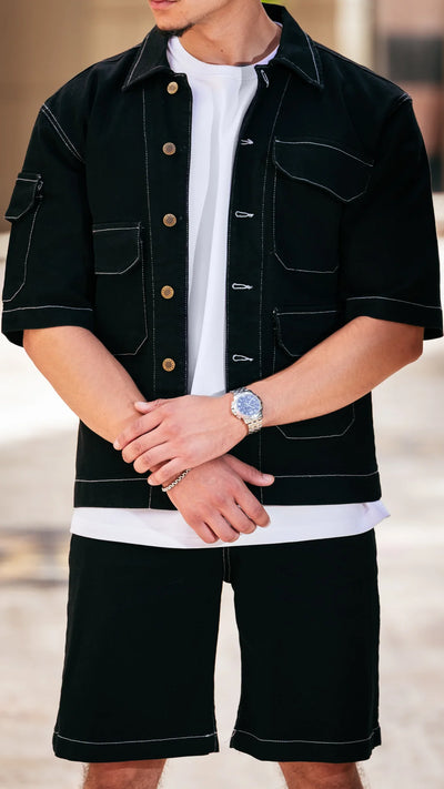 Ensemble en jean short et chemise™️ - Noir