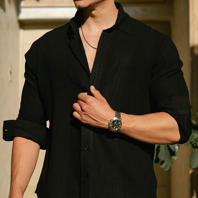 Chemise en lin premium - Noir
