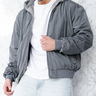 Veste Réversible en Fourrure - Gris Anthracite