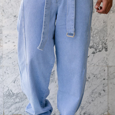 Jean oversize à ceinture  - Bleu ciel