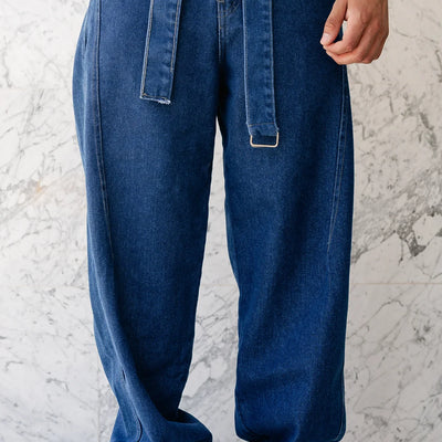 Jean oversize à ceinture  - Bleu