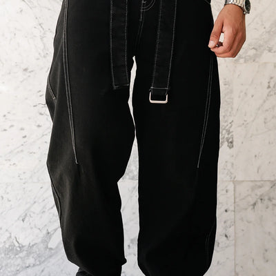 Jean oversize à ceinture  - Noir