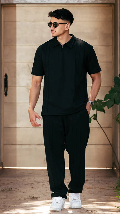 Ensemble polo et pantalon™️-Noir élégant
