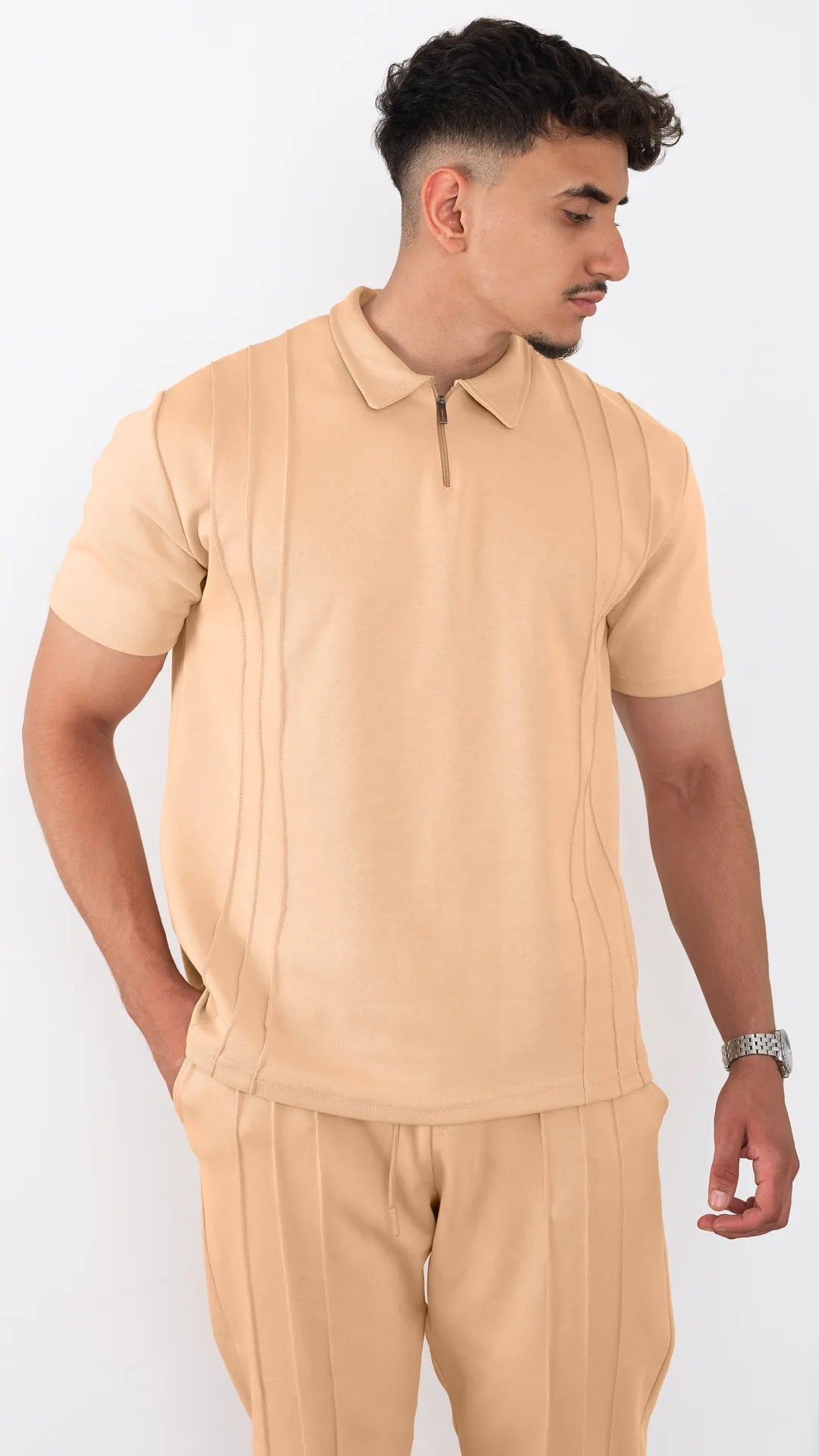 Ensemble polo et pantalon™️-Beige sable
