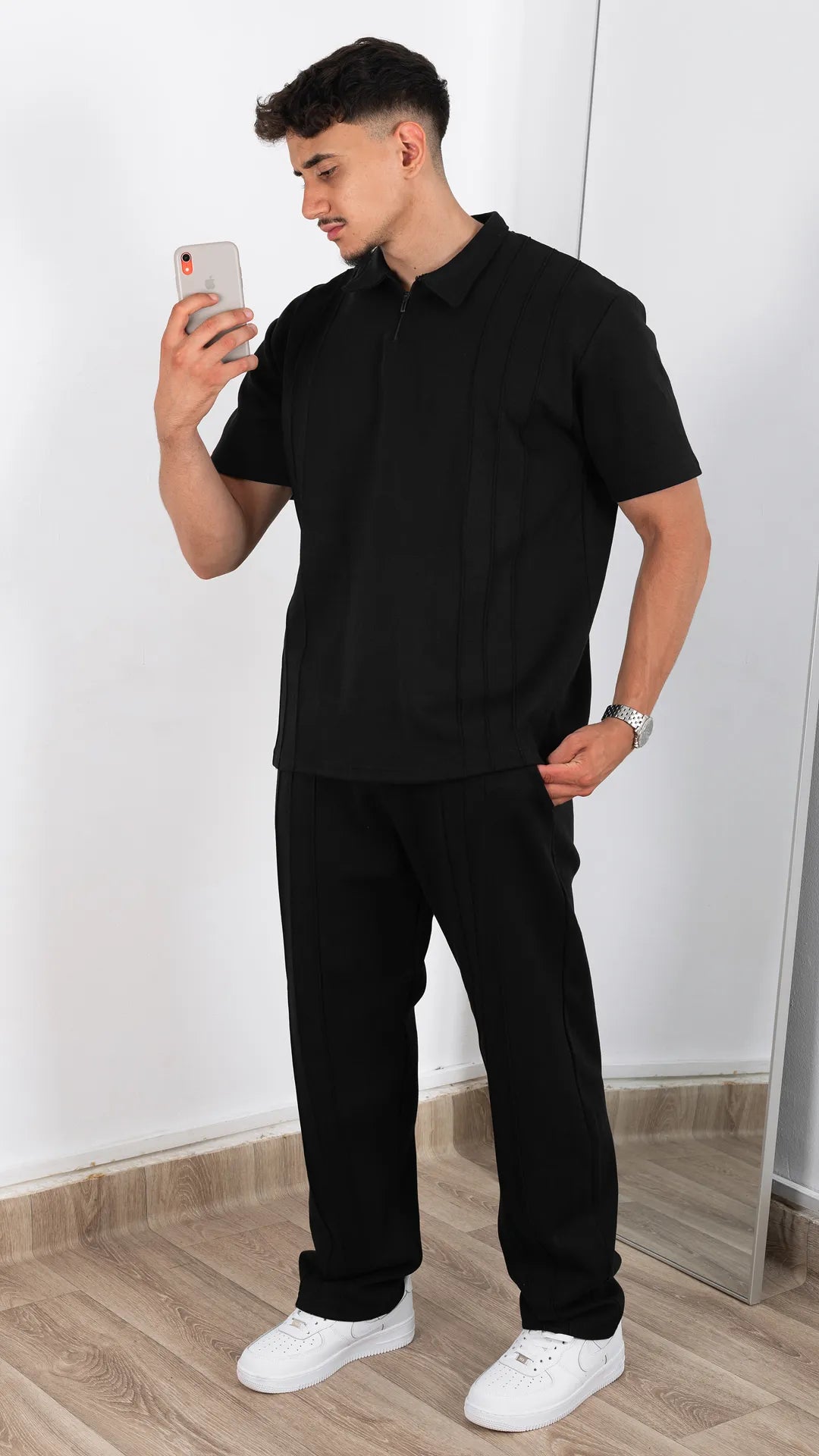 Ensemble polo et pantalon™️-Noir élégant