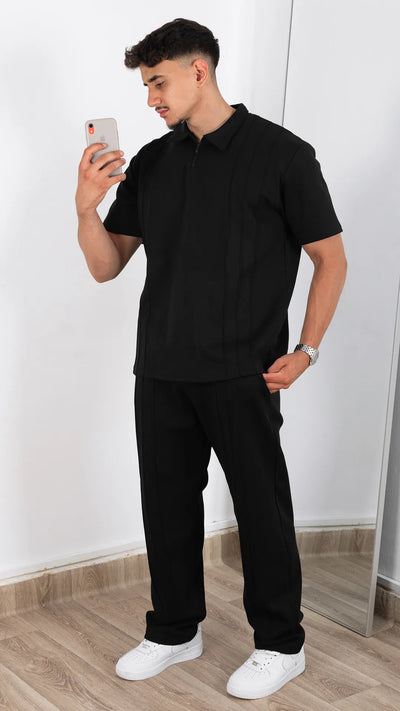 Ensemble polo et pantalon™️-Noir élégant