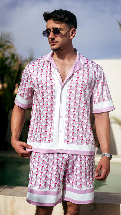 Ensemble short et chemise à motifs™️-pink geometry