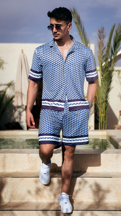 Ensemble short et chemise à motifs™️ -Geometry noir