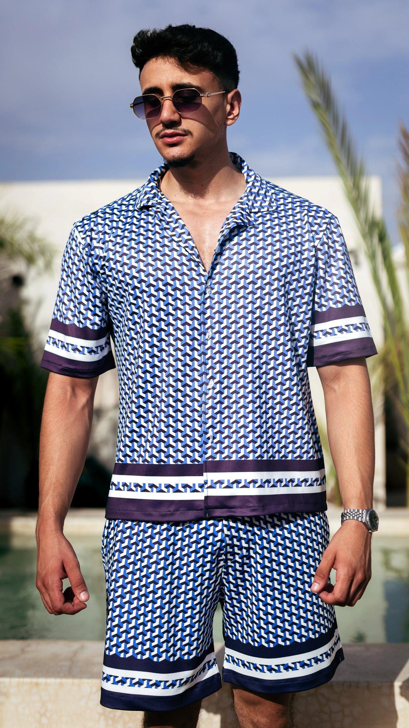 Ensemble short et chemise à motifs™️ -Geometry noir