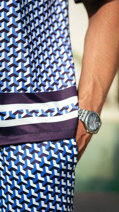 Ensemble short et chemise à motifs™️ -Geometry noir