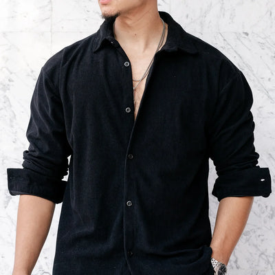 Chemise oversize en velour  - Noir cendré