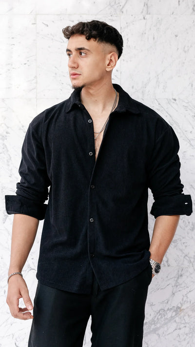 Chemise oversize en velour  - Noir cendré