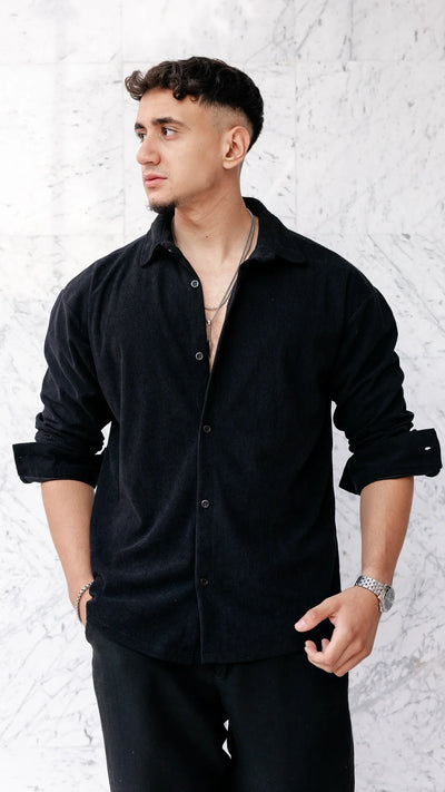 Chemise oversize en velour  - Noir cendré
