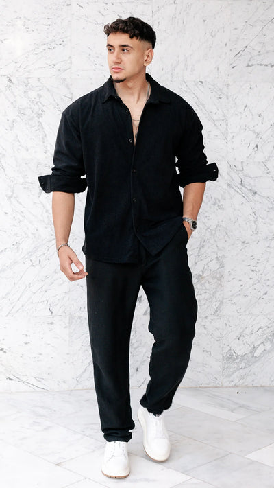 Chemise oversize en velour  - Noir cendré