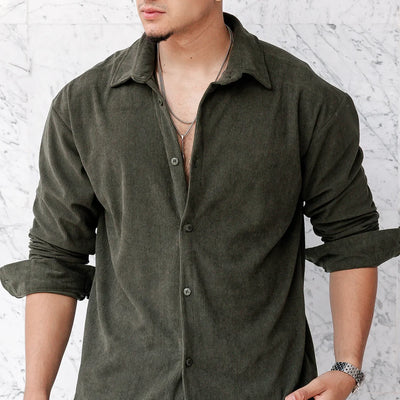 Chemise oversize en velour - Vert Forêt