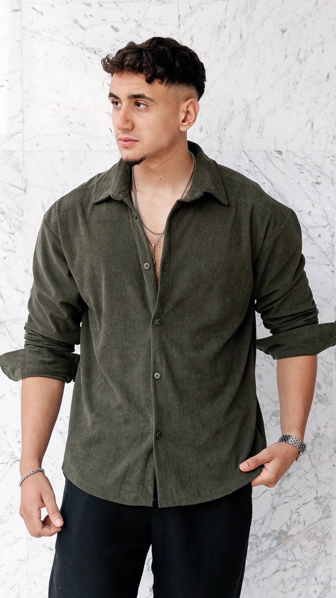 Chemise oversize en velour - Vert Forêt