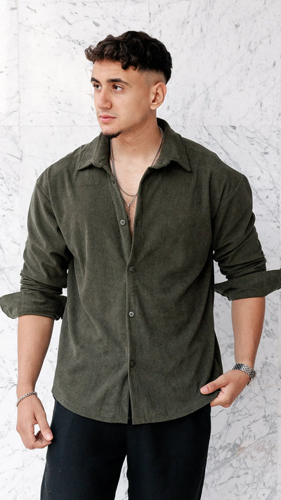 Chemise oversize en velour - Vert Forêt