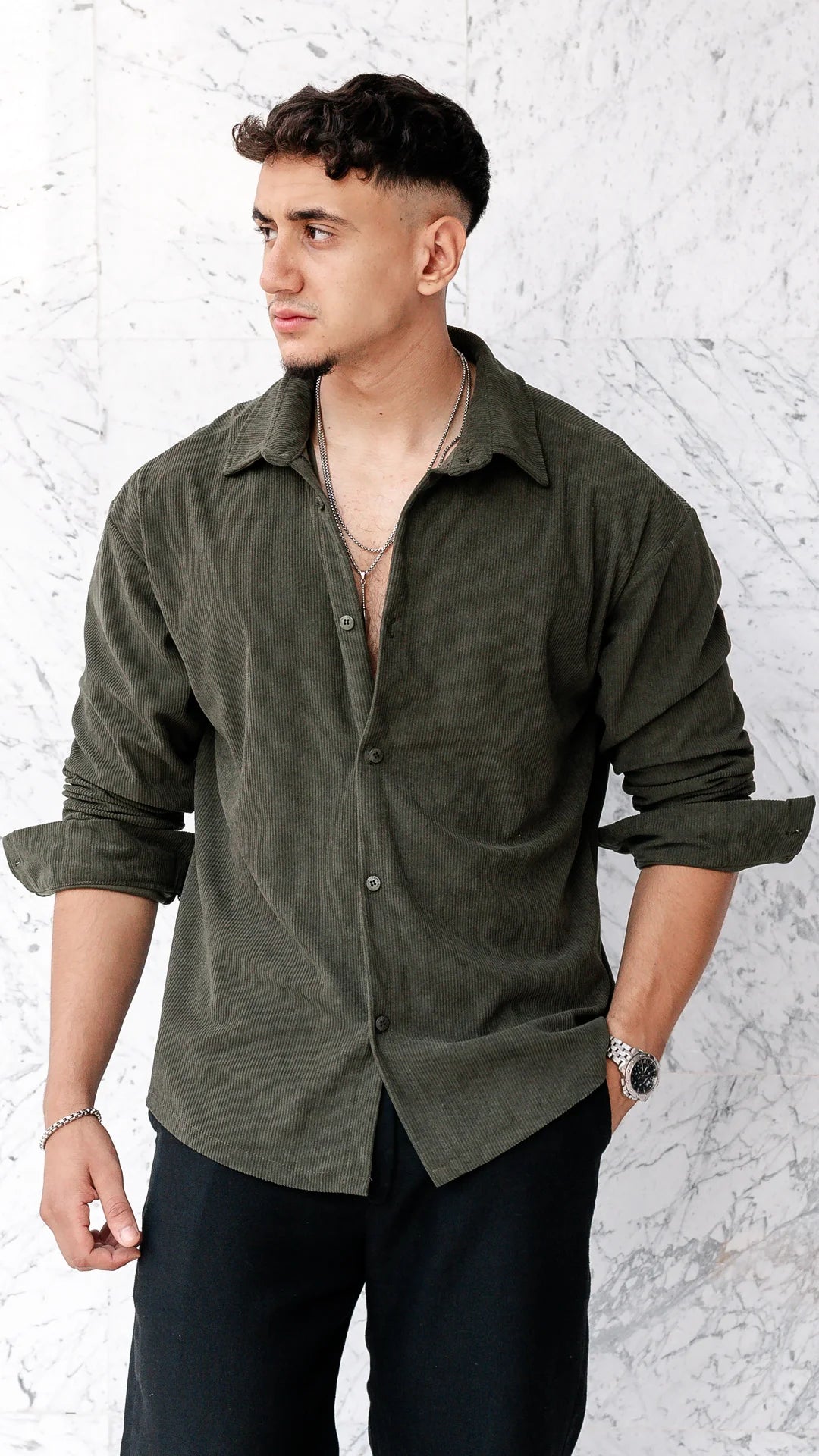 Chemise oversize en velour - Vert Forêt