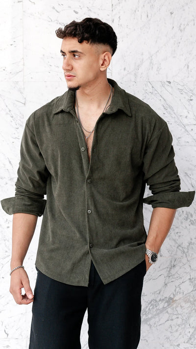 Chemise oversize en velour - Vert Forêt