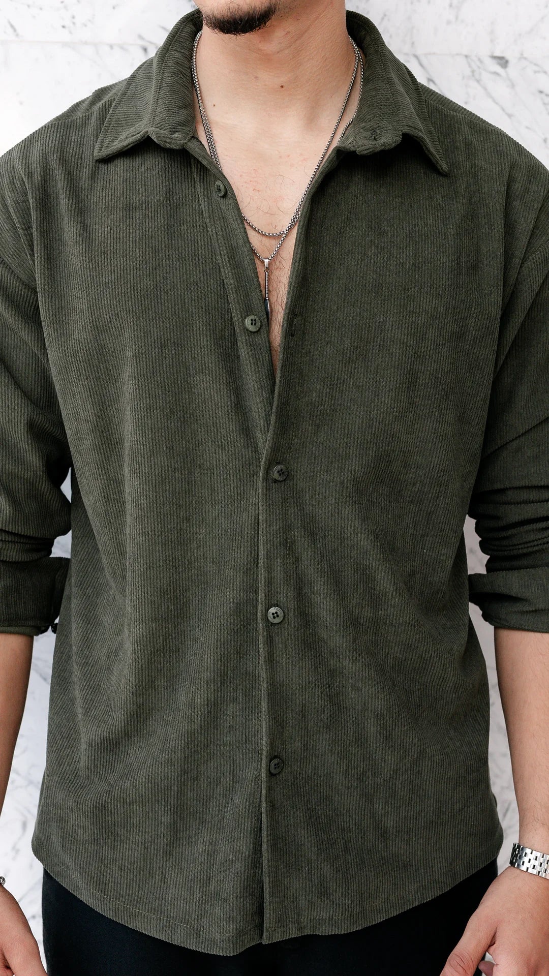 Chemise oversize en velour - Vert Forêt