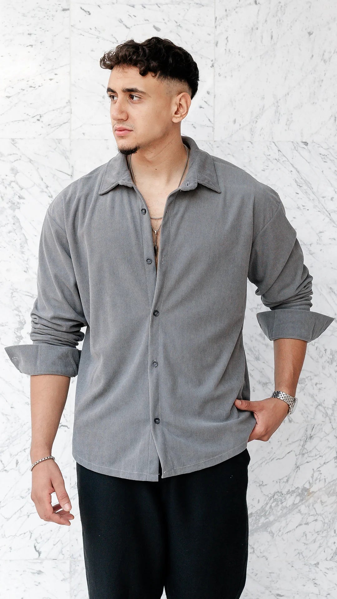Chemise oversize en velour - Gris charbon