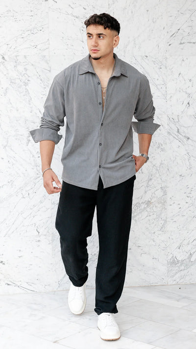 Chemise oversize en velour - Gris charbon