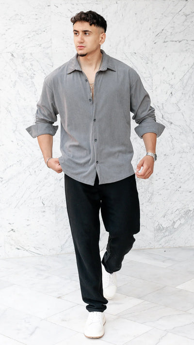 Chemise oversize en velour - Gris charbon